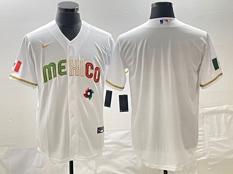 Men 2023 World Cub Mexico Blank White gold Nike MLB Jersey1
